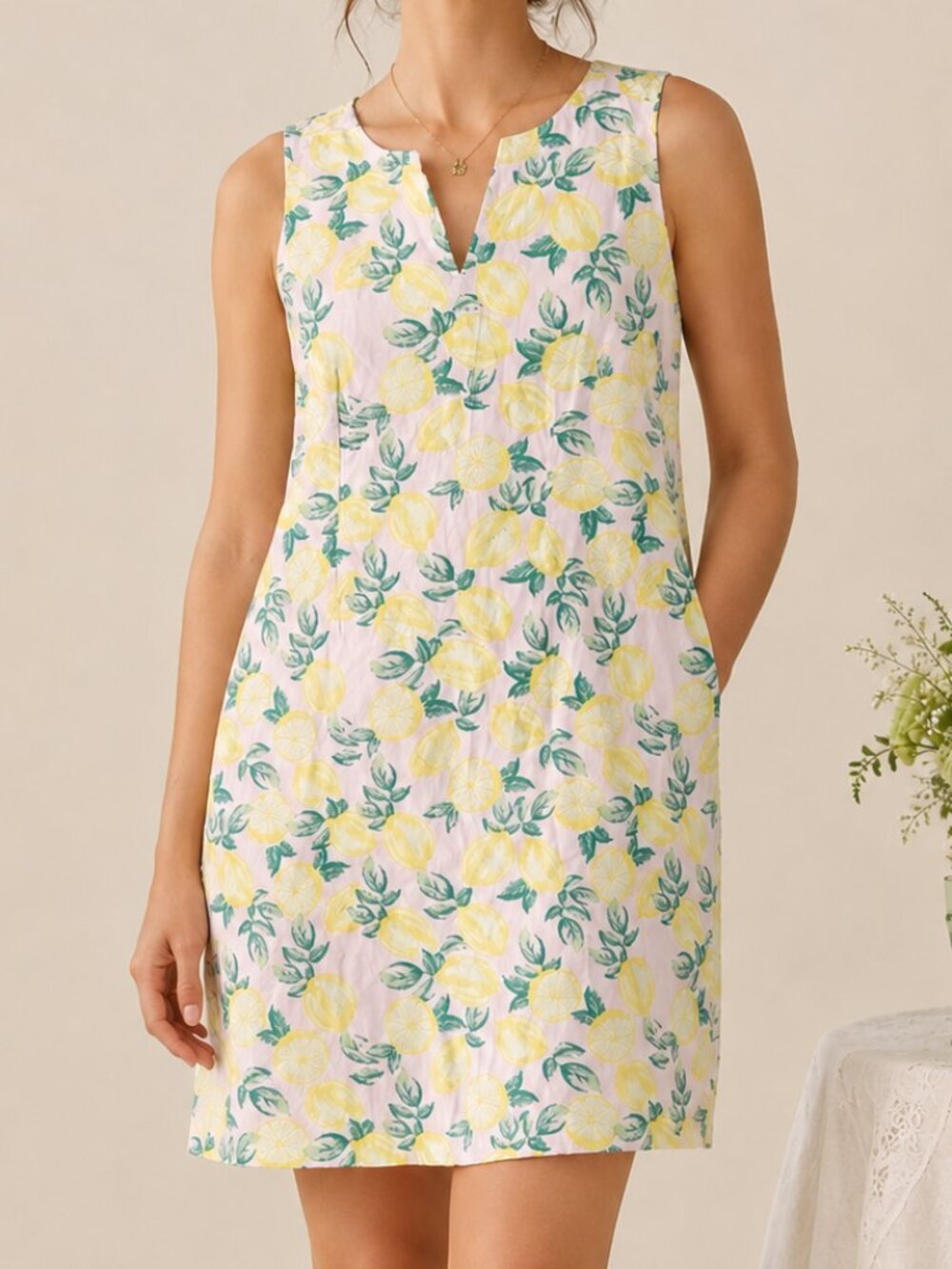 Cynthia Rowley Lemon Print Summer Shift Dress Size 14 Amalfi Coast Garden Party‎